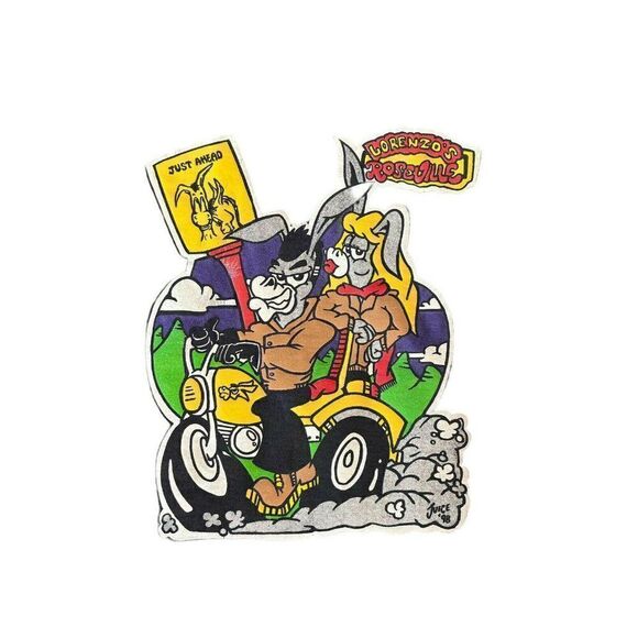 Vtg XL Lorenzo's Roseville CA Mexican Restaurant Shirt Donkey Riding Motorcycle - Picture 5 of 5